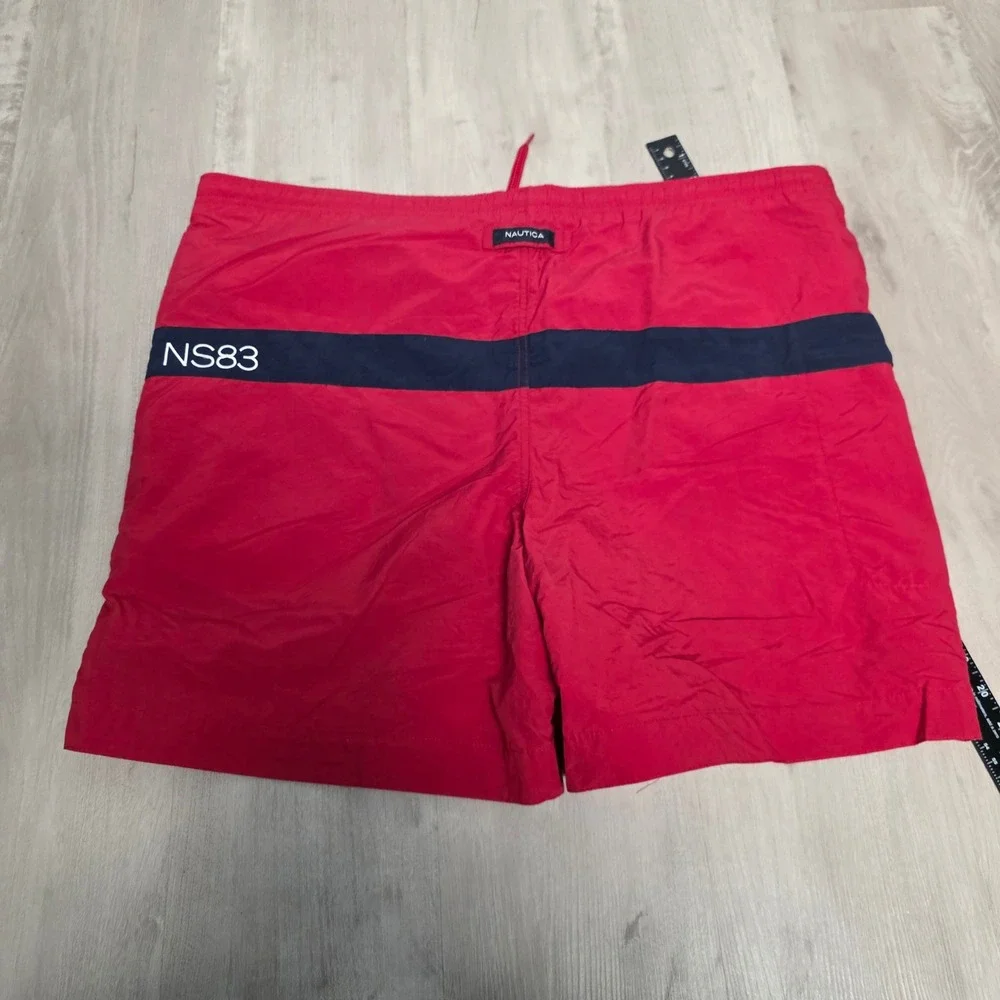 Nautica Mens Red Colorblock Swim‎ Trunks Mesh Lined Logo Board Shorts Large NS83